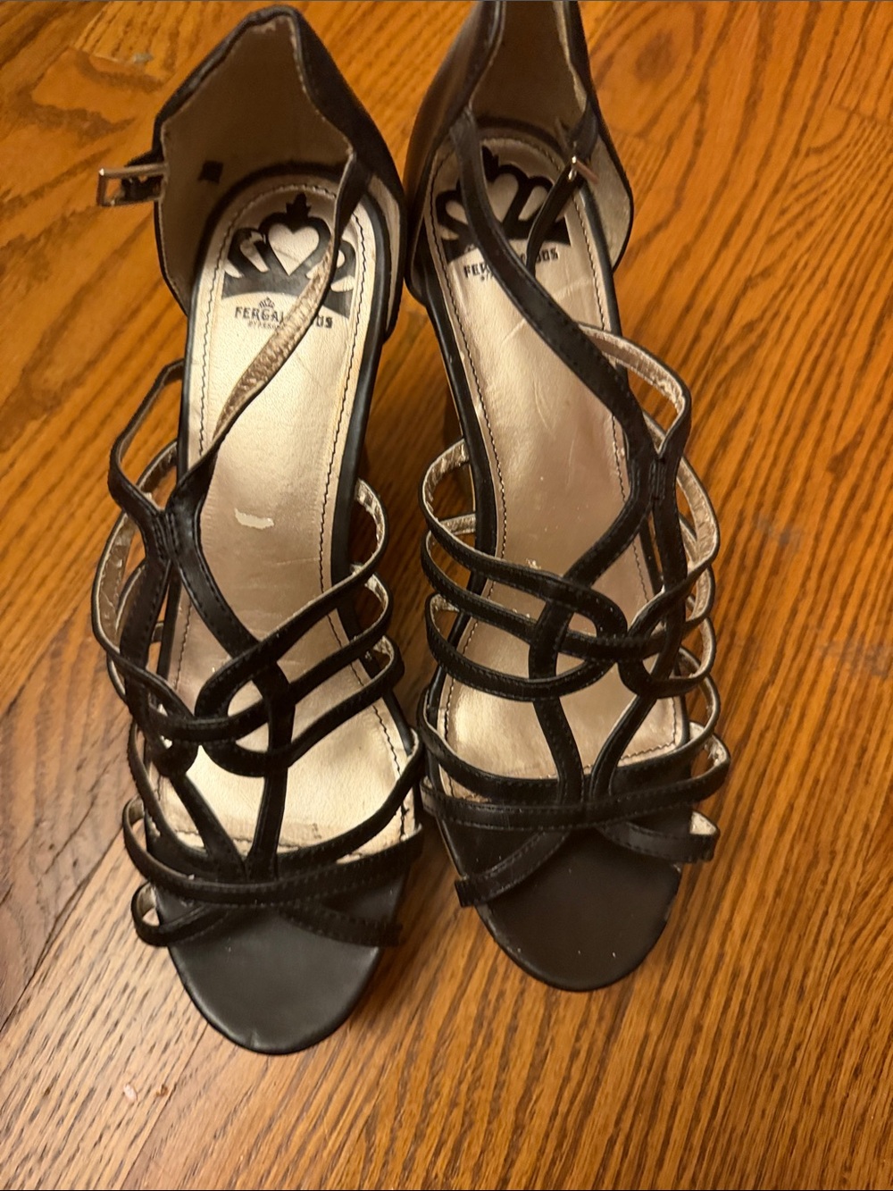 Fergie Black Strappy Open-Toe Heels
